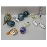 Box of Christmas ornaments including Dept 56