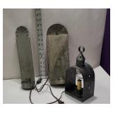 Pierced tin light and pierced tin candle holders