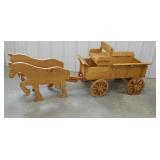 76" long very heavy Oak horses with buckboard
