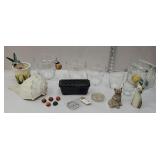 Group of flower pots, flower frogs, seashell, etc