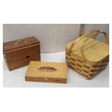 Pie basket with tray, Casa blanca wooden box, and