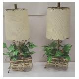 Pair of retro metal flower cart lamps with