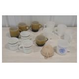 Box of mostly Pyrex and Fire King coffee mugs