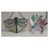 2 stained glass window suncatchers  hummingbird