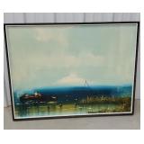 Mid-century oil painting fisherman - illegible