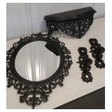 4 piece black plas-tique mirror set