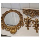 4 pc plas-tique gold mirror set with heavy marble