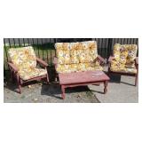 4pc red wood patio set with cushions