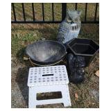 Retro planter, owl, step stool, etc