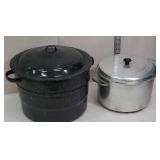 Large canner with insert and aluminum pot with