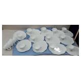 Set of 12 milk glass snack sets with four extra