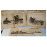 3 early unframed pencil signed engravings - the