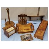 Box of wooden wear including neat recipe box,