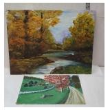 2 oil paintings the large is artist signed E