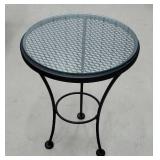 Wrought iron patio end stand with glass top