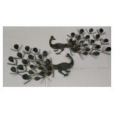 Pair of retro wire metal peacock wall plaques