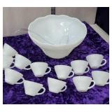 White milk glass punch bowl set