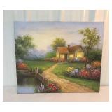 Oil on canvas - country cottage signed Jaffey