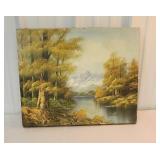 Oil on canvas fall scene signed