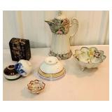 Box of misc Asian China includes chocolate pot
