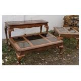 3pc coffee table set with beveled glass, sofa