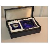 Extremely heavy cobalt blue ashtray and table