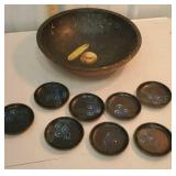 9 piece painted wooden bowl set