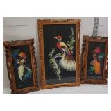 Set of 3 Bird paintings with applied feathers in