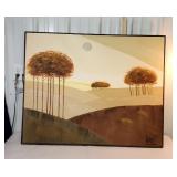 Artist signed oil on canvas tall trees