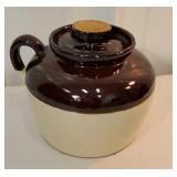 Brown and white bean pot stamped USA