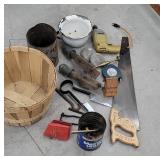 Group lot saw, insulators, oil can, etc