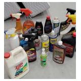 Car and household cleaning products all open