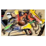 Group lot of hand tools, drill, saw, hammer, etc