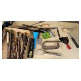 Group of tools, files, splitting wedge, clamp,