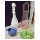 Box lot - green bowl, pink vase, blue pitcher,