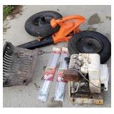 Leaf blower, small engine, wheel barrow wheels,