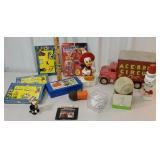 Box of misc toys incl wooden body circus truck,