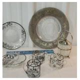 Box of silver overlay glassware