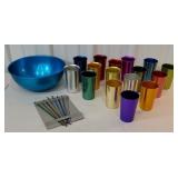 Set of 16 aluminum tumblers with straws and large