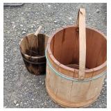 2 wooden buckets