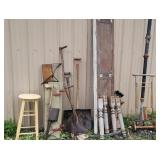 Group lot - set table legs, stool, bag cart, tire