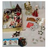 Box of vintage Christmas including candle