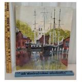 Signed vogt watercolor - unframed of sailboats