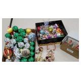 Group of Christmas bulbs including red cardinals,