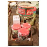 Coca Cola tins w/ puzzle , lamp, trays & patch