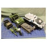 GI Joe Hasbro toys (jeep, track vehicle, gun)