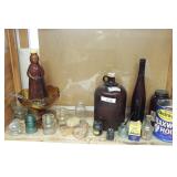 Glass lot - Brown jug, glass insulators & more