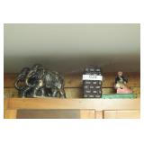 Cast Bank & 2 metal elephant Book ends