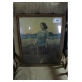 Print - Girl w/ corn knife. beveled mirror & frame