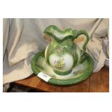 Pitcher & bowl set - Green with yellow flowers